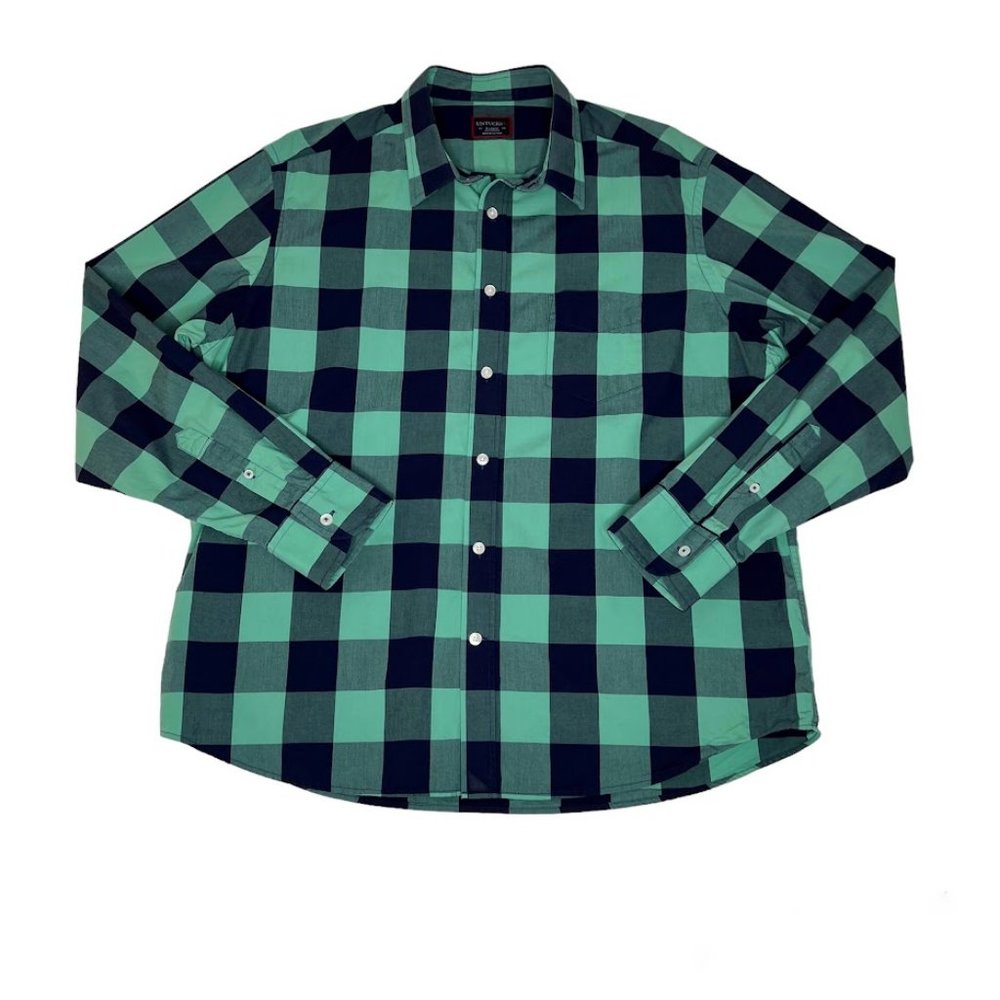 UNTUCKit Mens Green/Navy Blue Checkered Long Sleeve Button Down Shirt Size XL
